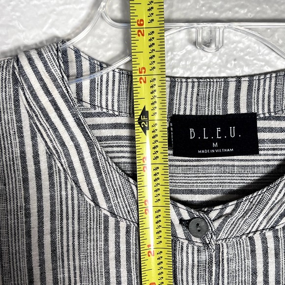B.L.E.U. Women's Sz M Linen Blend Peasant Boho Relaxed Lagenlook Blouse Grey - Picture 10 of 12